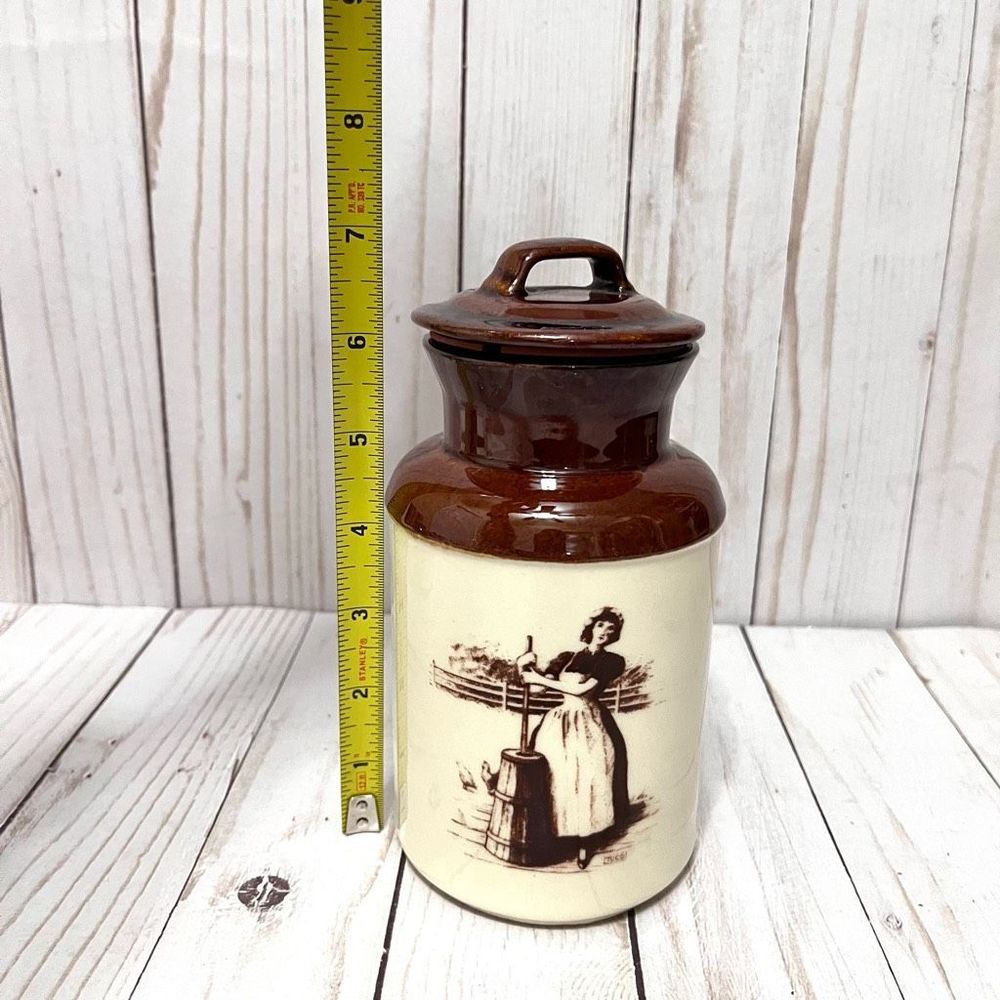 Vintage MCM McCoy USA #251 Woman Churning Butter  Brown & Beige Canister w/Lid - Picture 12 of 12